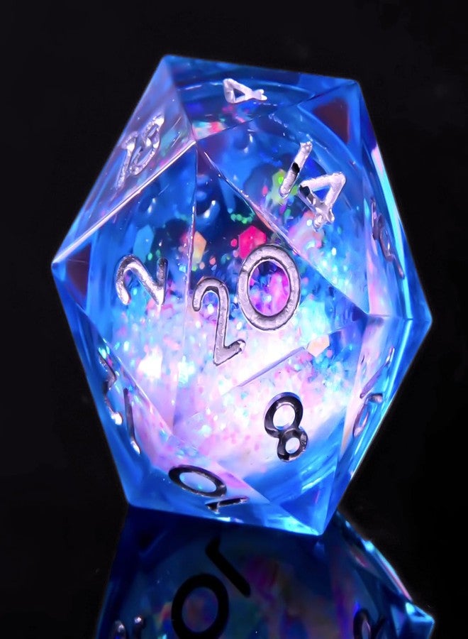 YEMEKO 2 PCS Liquid Core D20 Gold+Sliver Necklace Pendant - Sharp Edge Resin 20-Sided Dice Necklace for Dungeons & Dragons, Tabletop RPG Gift (Blue Purple d20) - Image 2